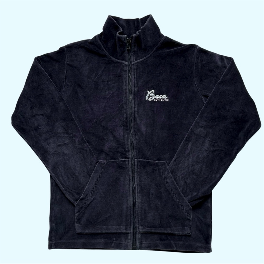 Y2K Boca Authentic Velour Track Jacket Navy Small
